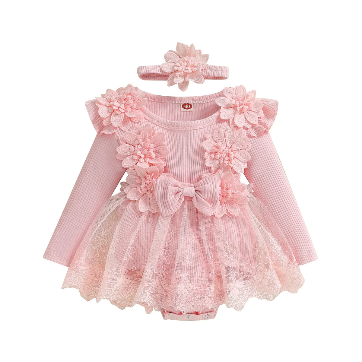 3D Flower Summer Baby Girls Romper Princess Mesh Newborn Clothes Lace