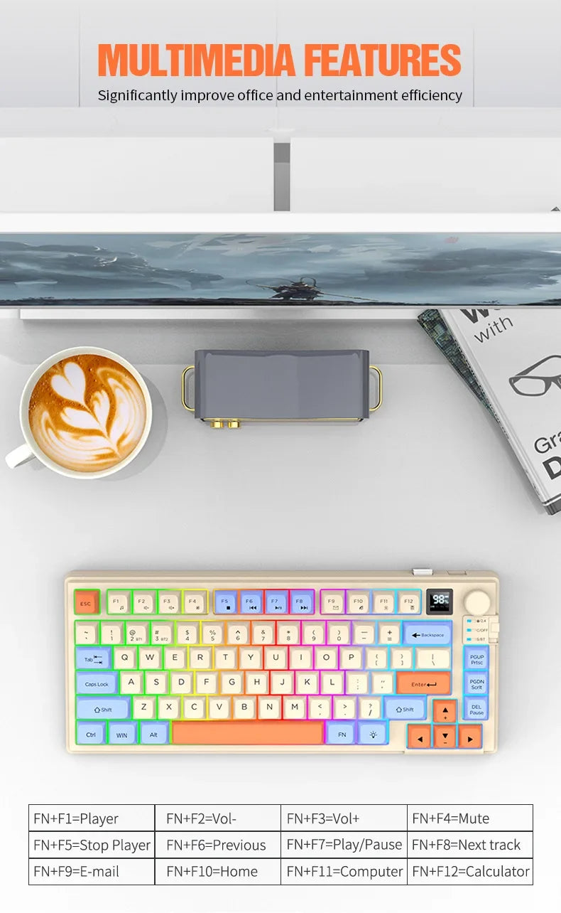 YQT K92™ Wireless Keyboard & Mouse Set – 80% Layout, Bluetooth & 2.4G, Cool Mixed Backlight, Smart Volume Knob, 2000mAh Type-C, English/Spanish/Russian/Arabic/Korean | FlipStylez LLC®