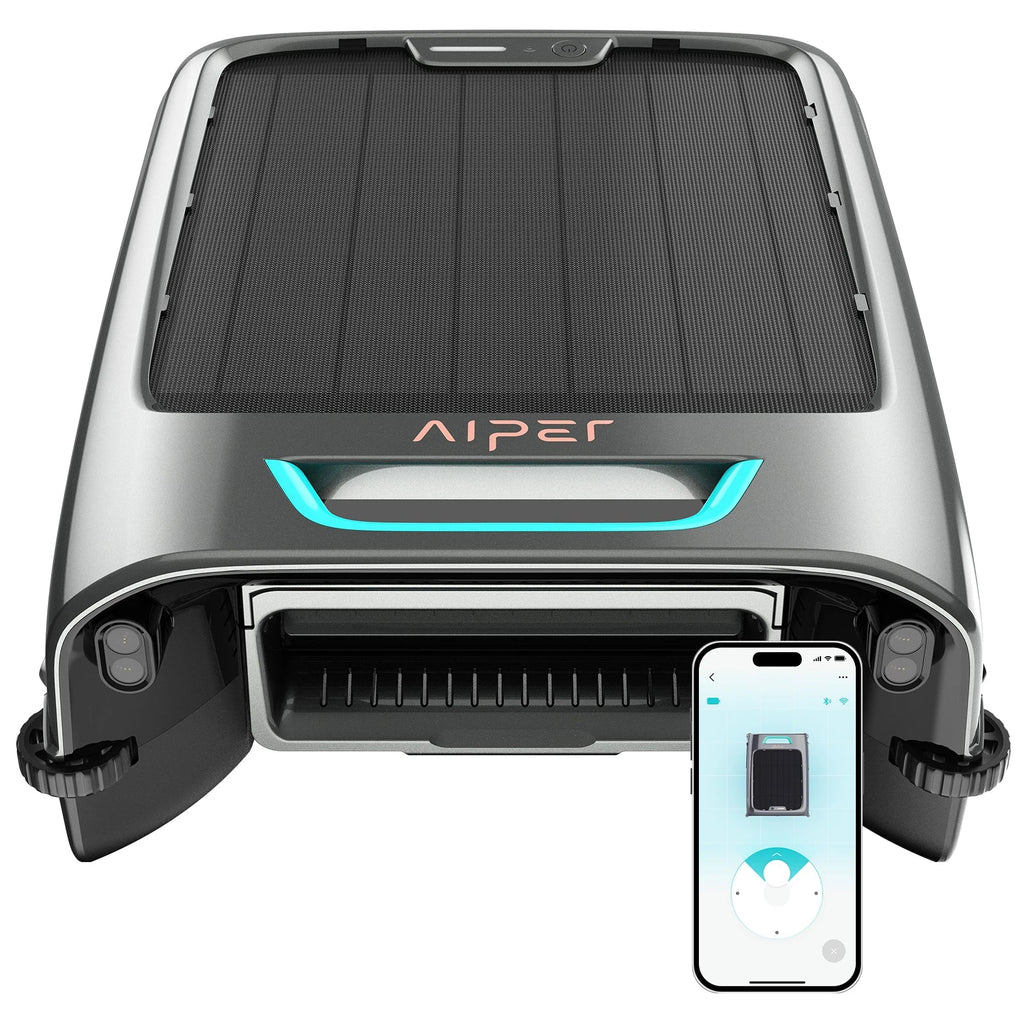 AIPER EcoSurfer S2 Solar Pool Skimmer Robot 24/7 Continuous Cleaning, Gray | App Support, Dual Charging Modes, Smart Obstacle Avoidance, 150-um Filtration, OTA Upgrade, Leak-Proof Baffle, Edge Cleaning,Refurbished