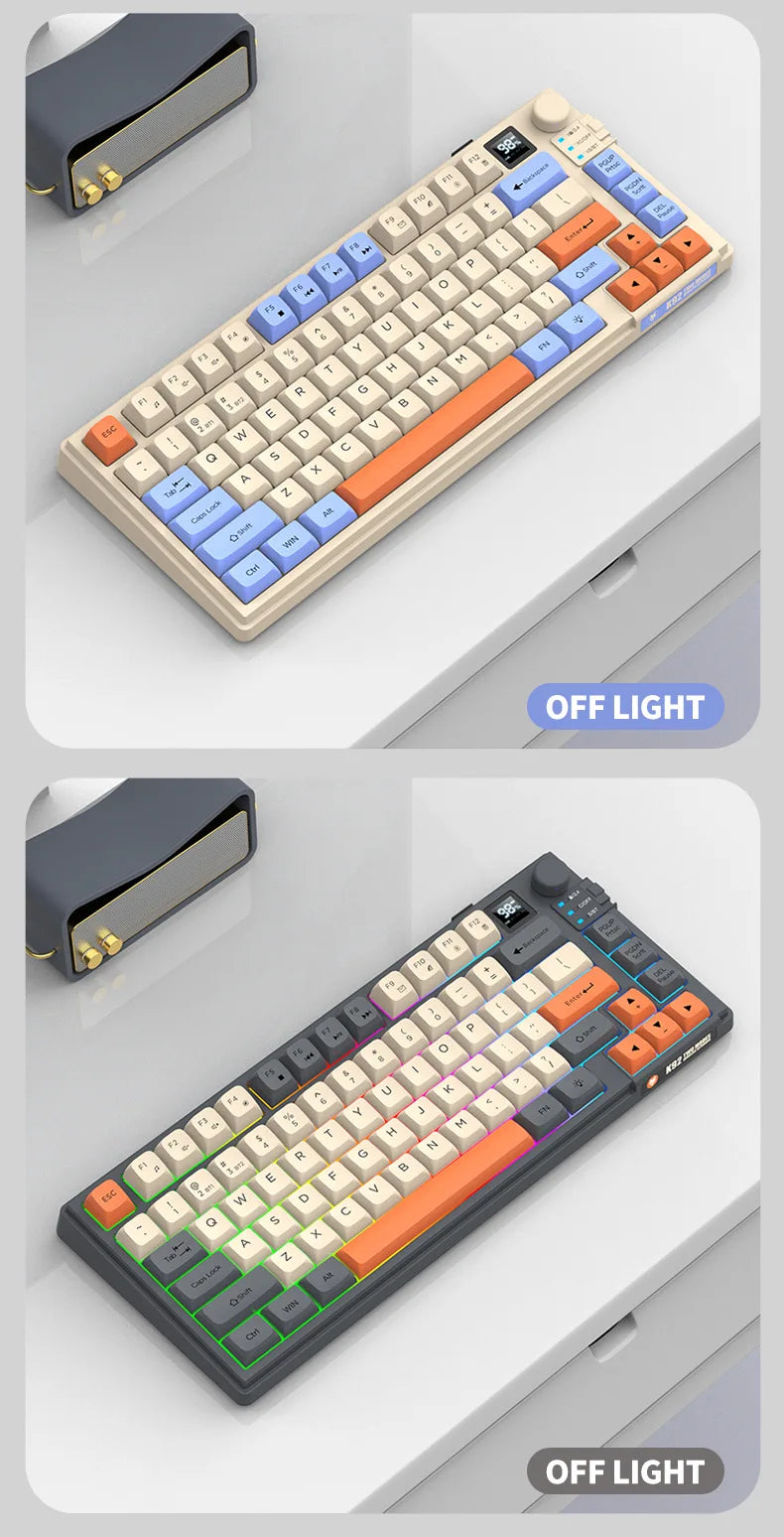 YQT K92™ Wireless Keyboard & Mouse Set – 80% Layout, Bluetooth & 2.4G, Cool Mixed Backlight, Smart Volume Knob, 2000mAh Type-C, English/Spanish/Russian/Arabic/Korean | FlipStylez LLC®