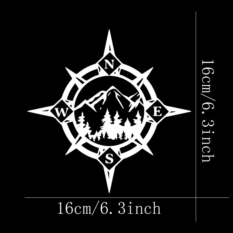 Camping Compass Stickers, Mountains and Woods, Car Stickers, Vinyl