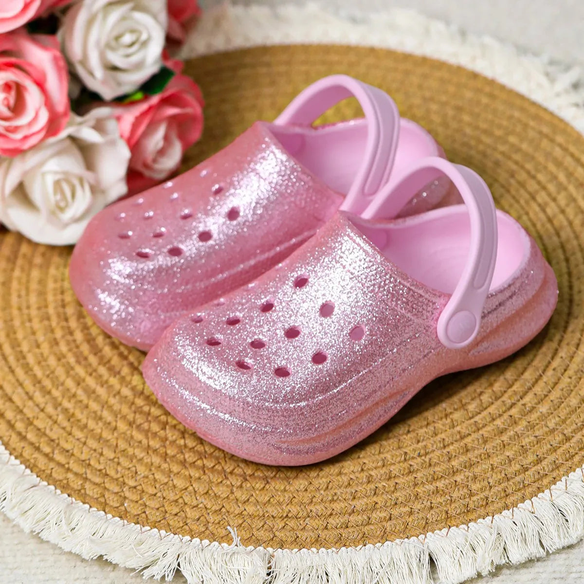 Kid's Glitter Clog and Mules, Lightweight EVA Garden Shoes, Non-Slip Sandals, Breathable Slip-On Shoes for Indoor Outdoor 168