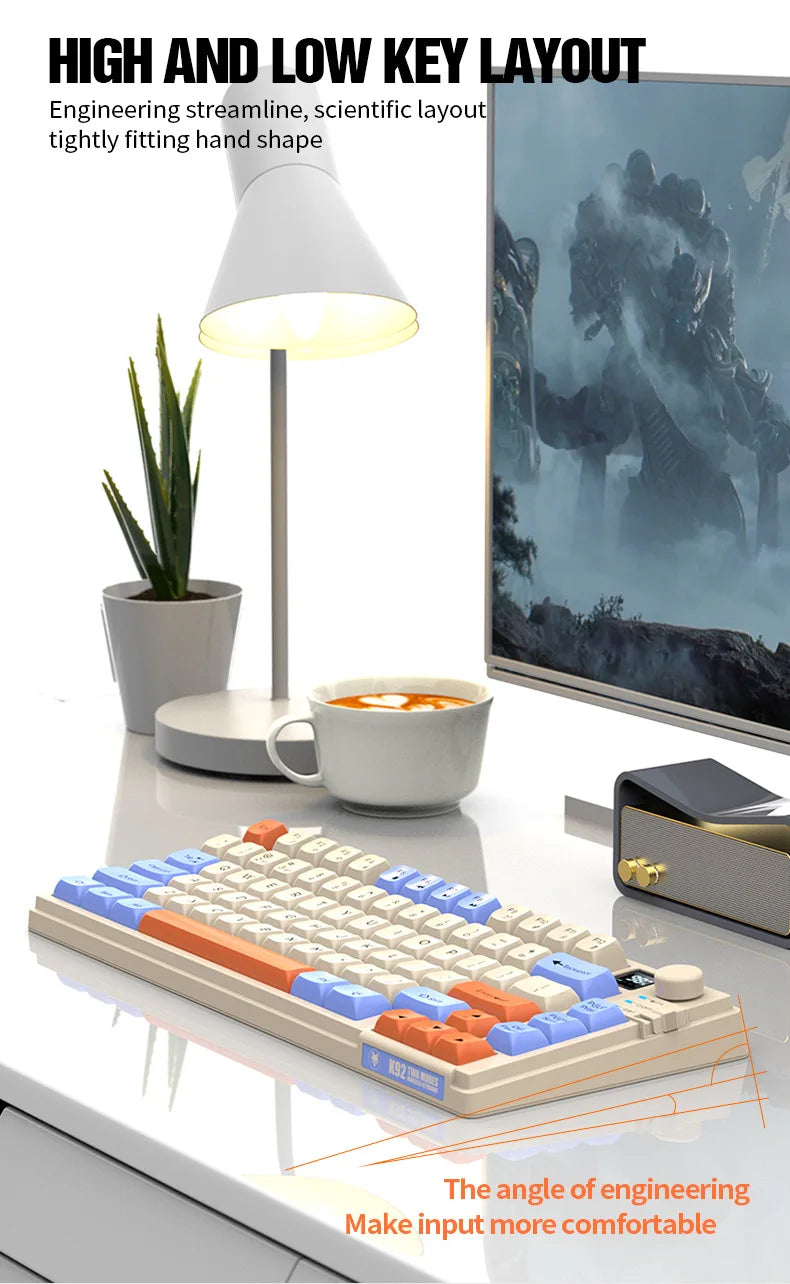 YQT K92™ Wireless Keyboard & Mouse Set – 80% Layout, Bluetooth & 2.4G, Cool Mixed Backlight, Smart Volume Knob, 2000mAh Type-C, English/Spanish/Russian/Arabic/Korean | FlipStylez LLC®