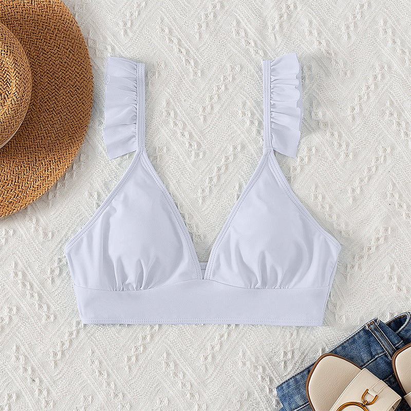 Solid Color Butterfly Pleated Swimwear Beach Swimwear One-Piece Top
