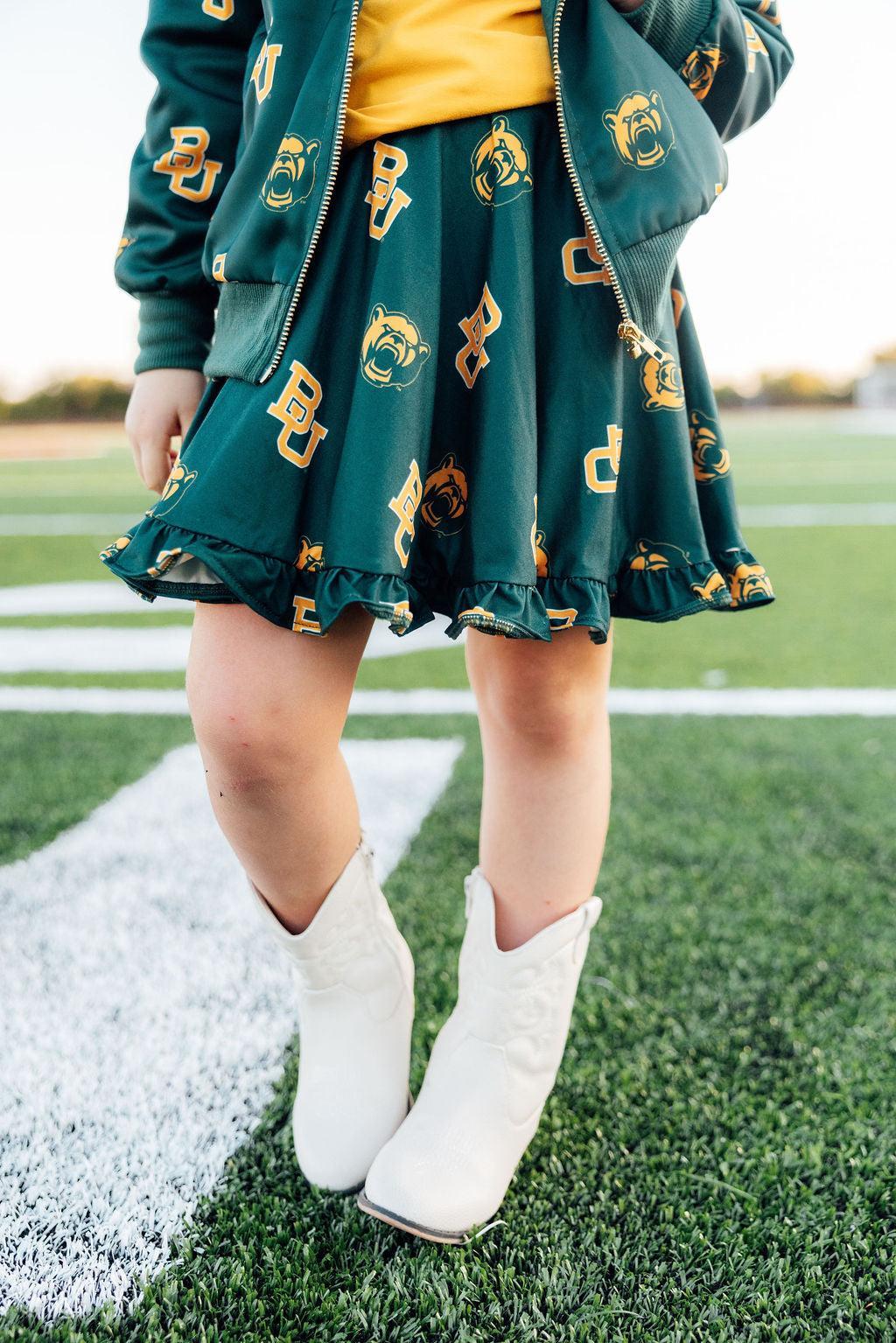 Baylor Green Bear Ruffle Twirl Skort