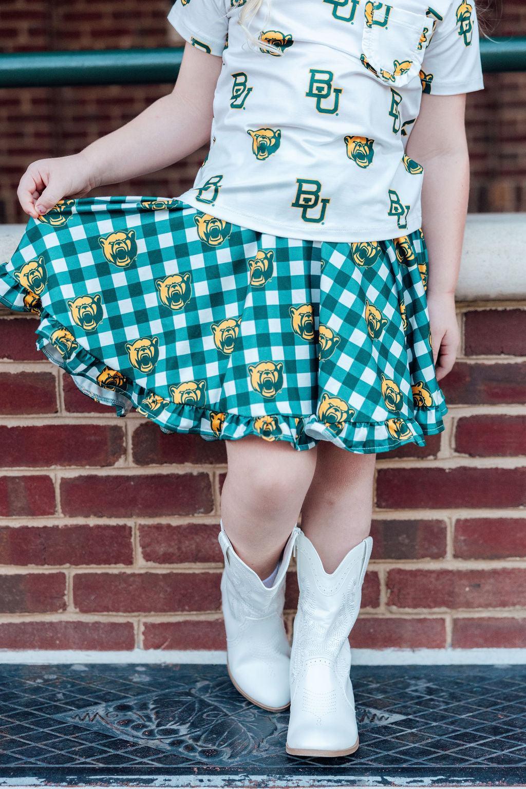 Baylor Plaid Bear Ruffle Twirl Skort