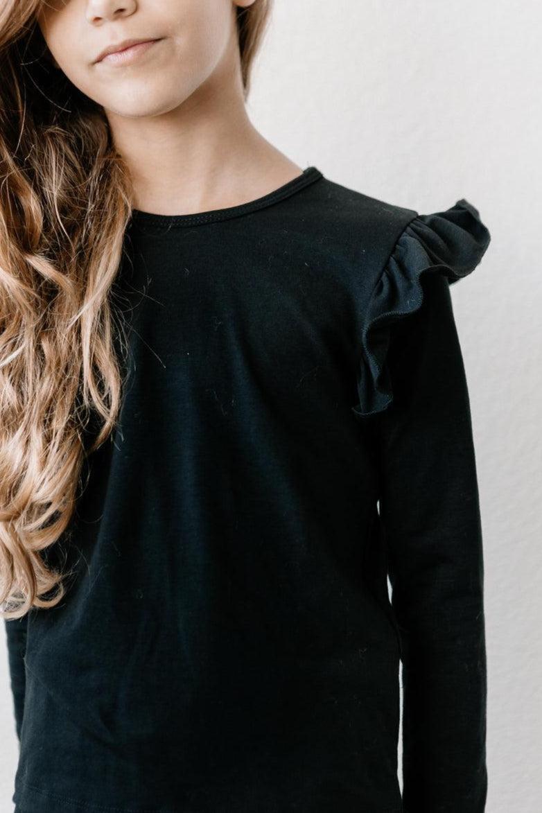 Black L/S Ruffle Tee