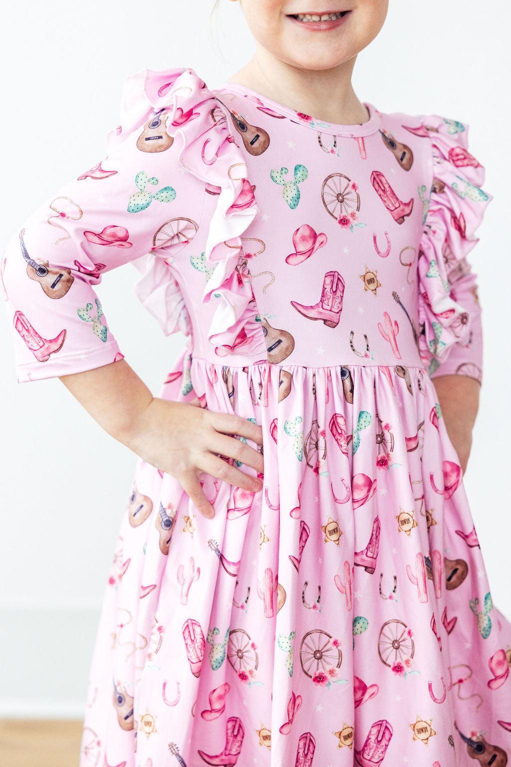 Boot Scootin' 3/4 Sleeve Ruffle Twirl Dress