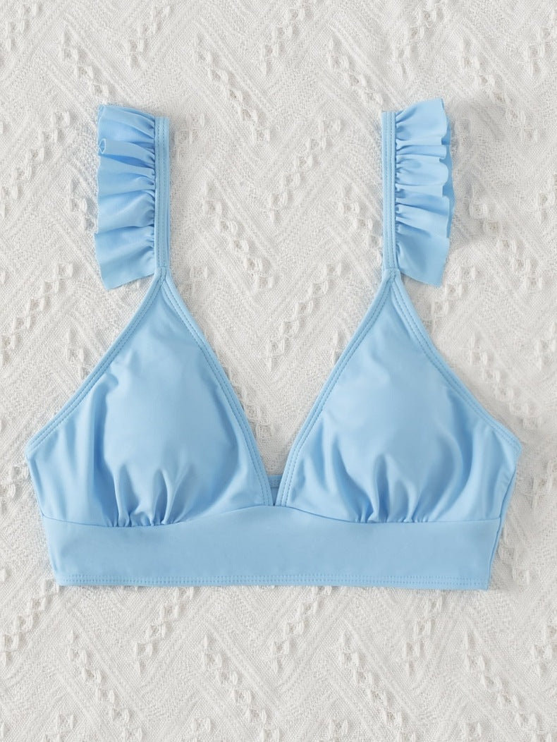 Solid Color Butterfly Pleated Swimwear Beach Swimwear One-Piece Top