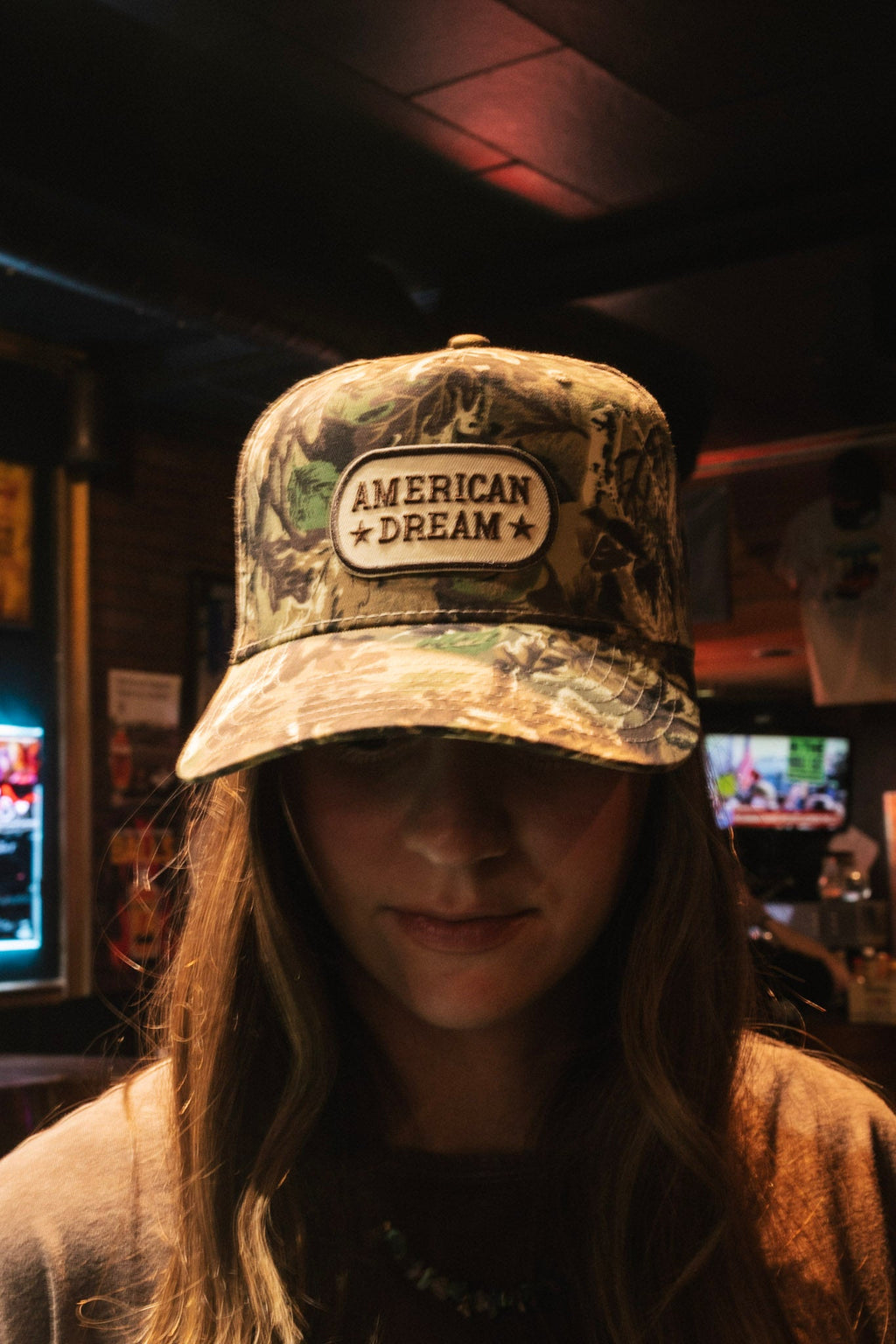 American Dream // Embroidered Patch on Camo Structured Cap