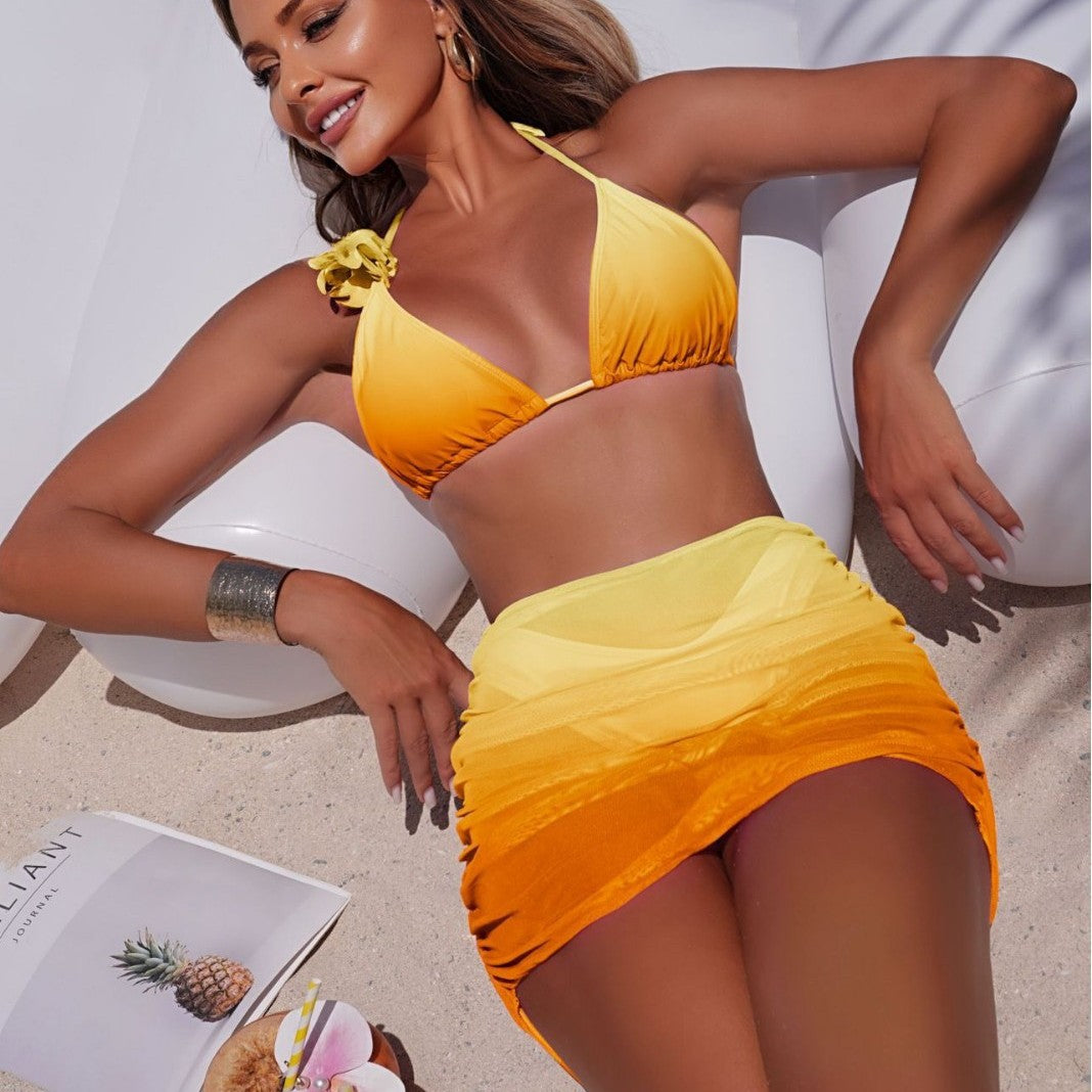 Gradient Three-Piece Swimwear Set Women Bikini Swimwear