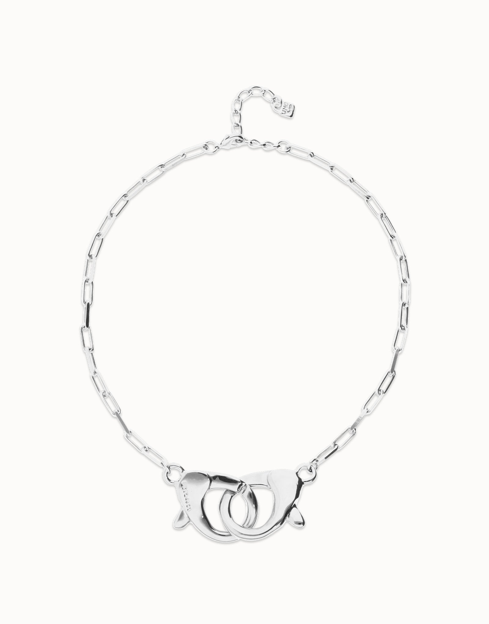 Uno De 50 Necklace with large interlocking snap hook Silver