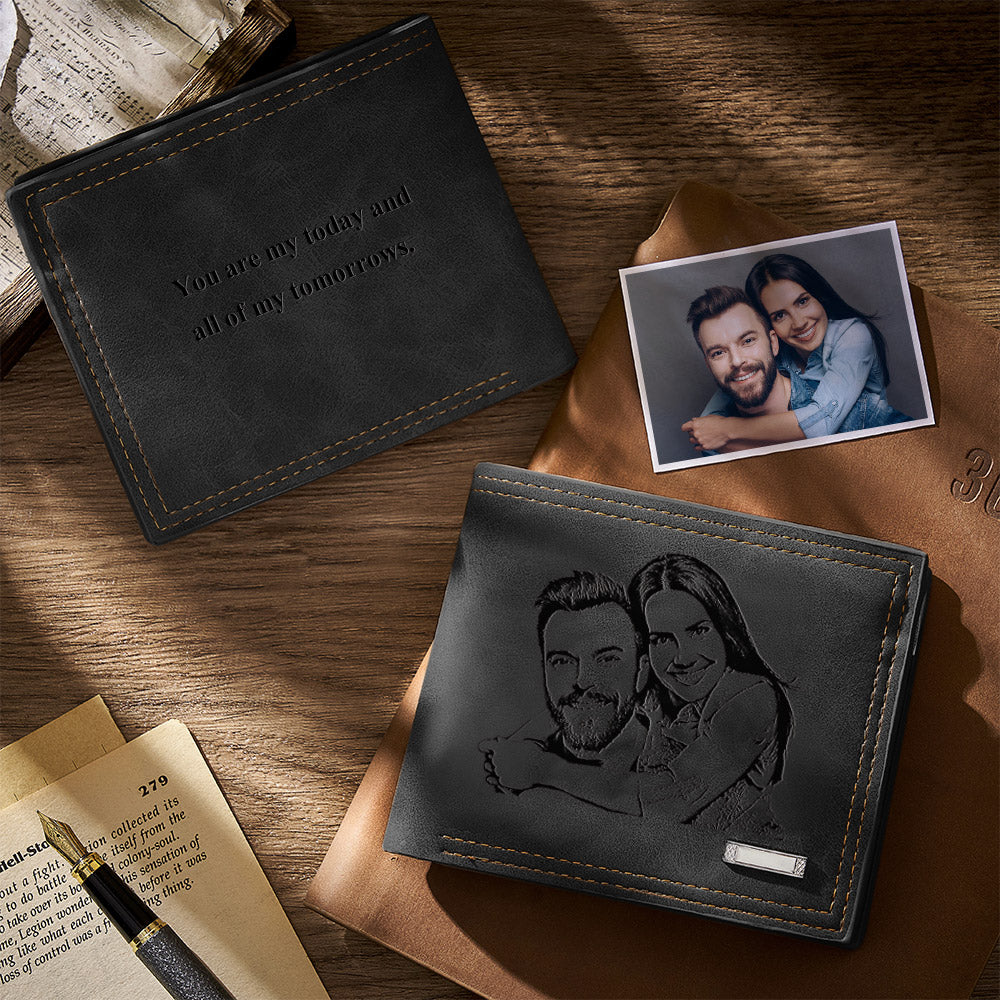 Personalized Photo Engraved Men's PU Leather Wallet – Custom Memorial Gift for Him, Anniversary & Birthday | FlipStylez LLC®