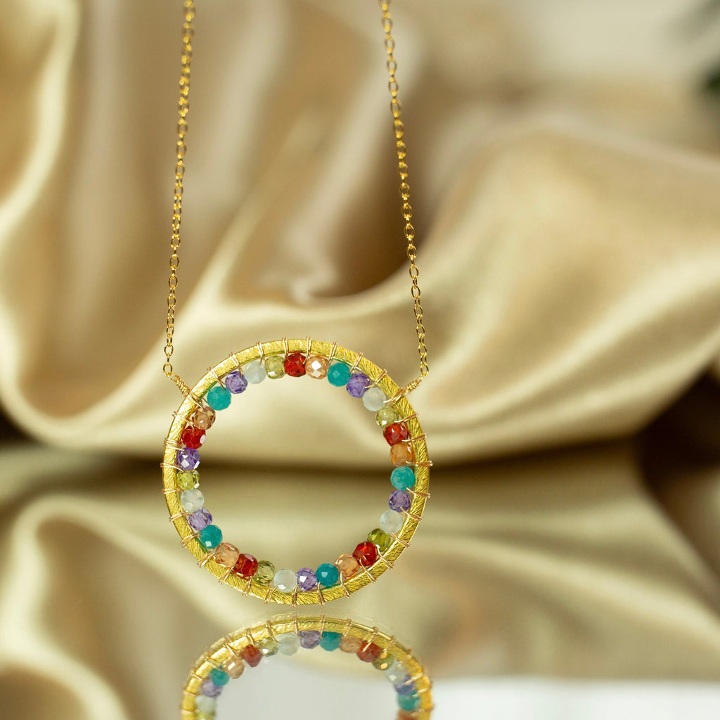 Rainbow Gemstone Halo Necklace