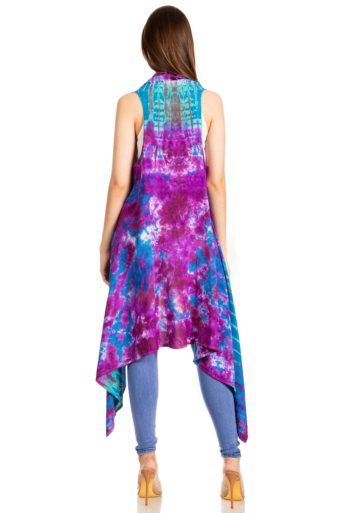 Sakkas Ivana Women's Oversized Draped Open Front Sleeveless Cardigan in Tie Dye