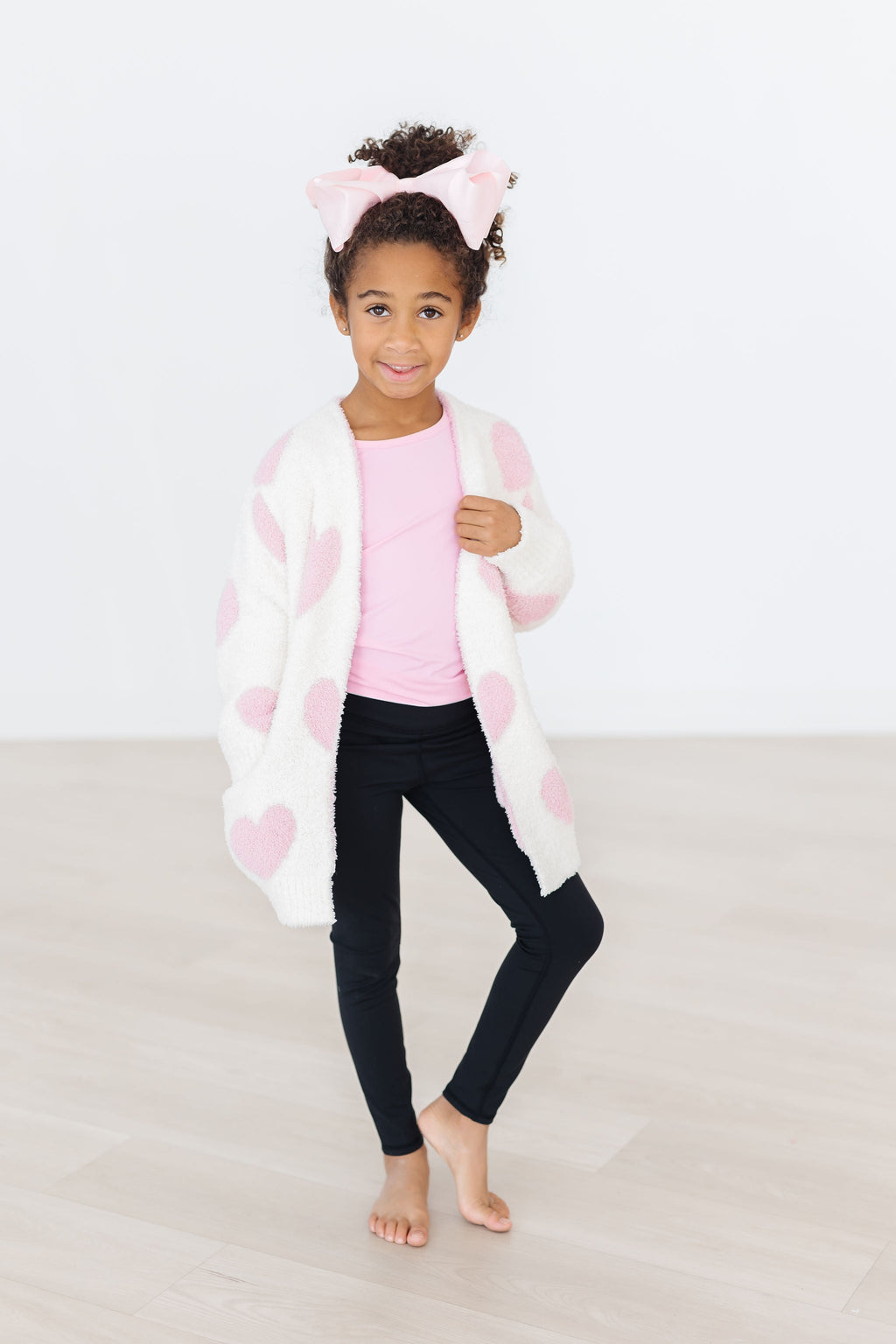 Coconut/Light Pink Heart Cozy Cardigan