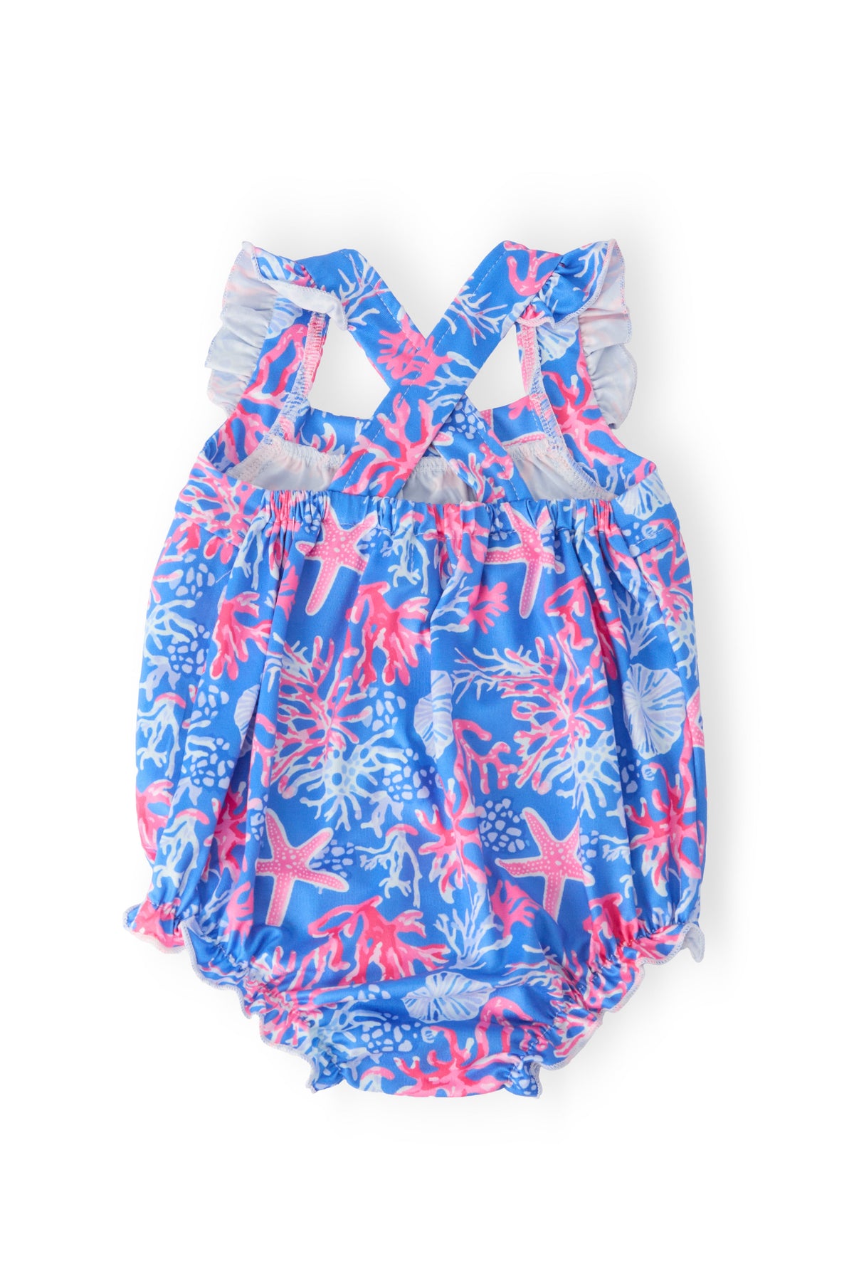 Coral Cove Ruffle Cross Back Romper