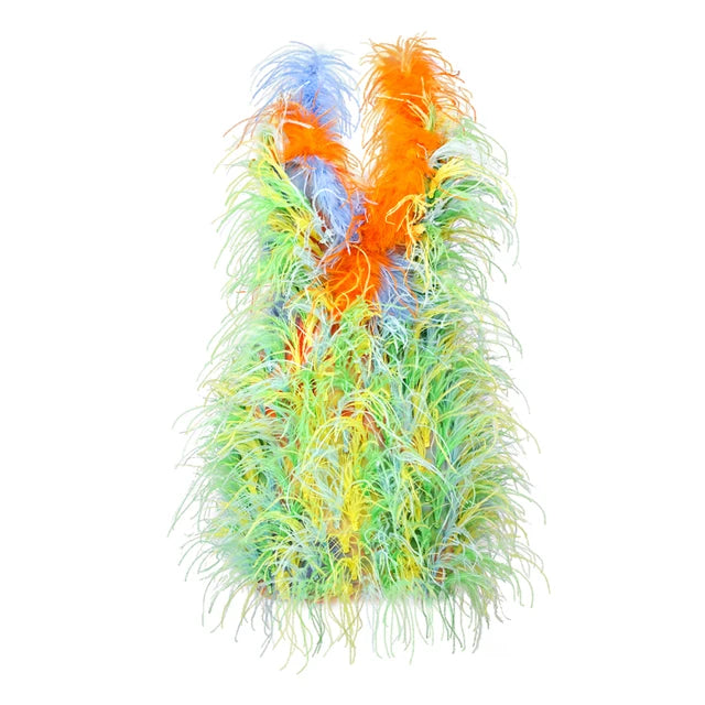 Colorful Feathers Party Dresses For Women Sexy Short Prom Short Luxury Dress Vestidos Feminino