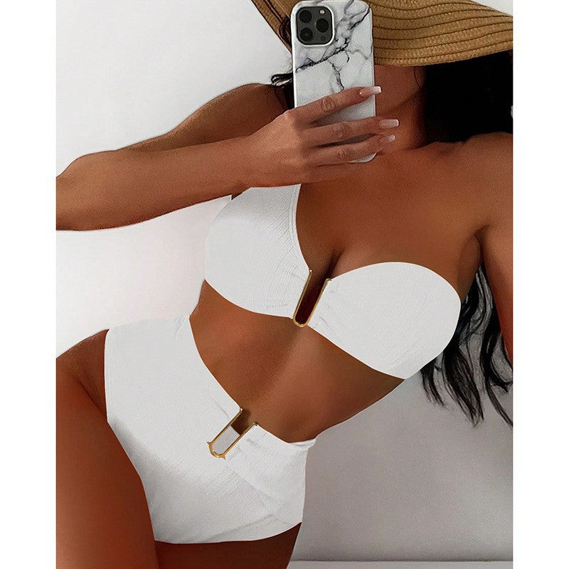 V-neck Single Shoulder Bikini Swimwear for Women Split Bikini Swimwear
