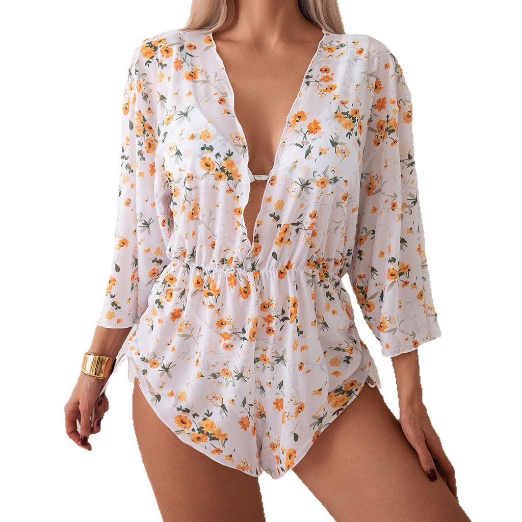 Ladies' fungus edge bikini sunscreen cover three piece swimsuit set
