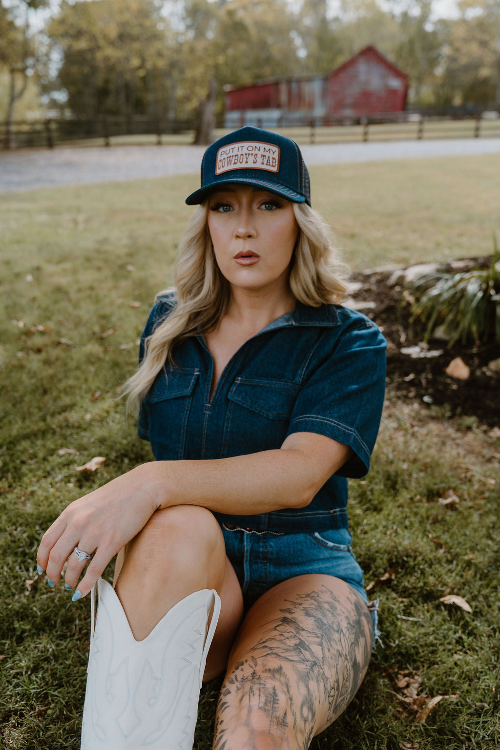 PUT IT ON MY COWBOY'S TAB Embroidered Patch on Structured Trucker Hat