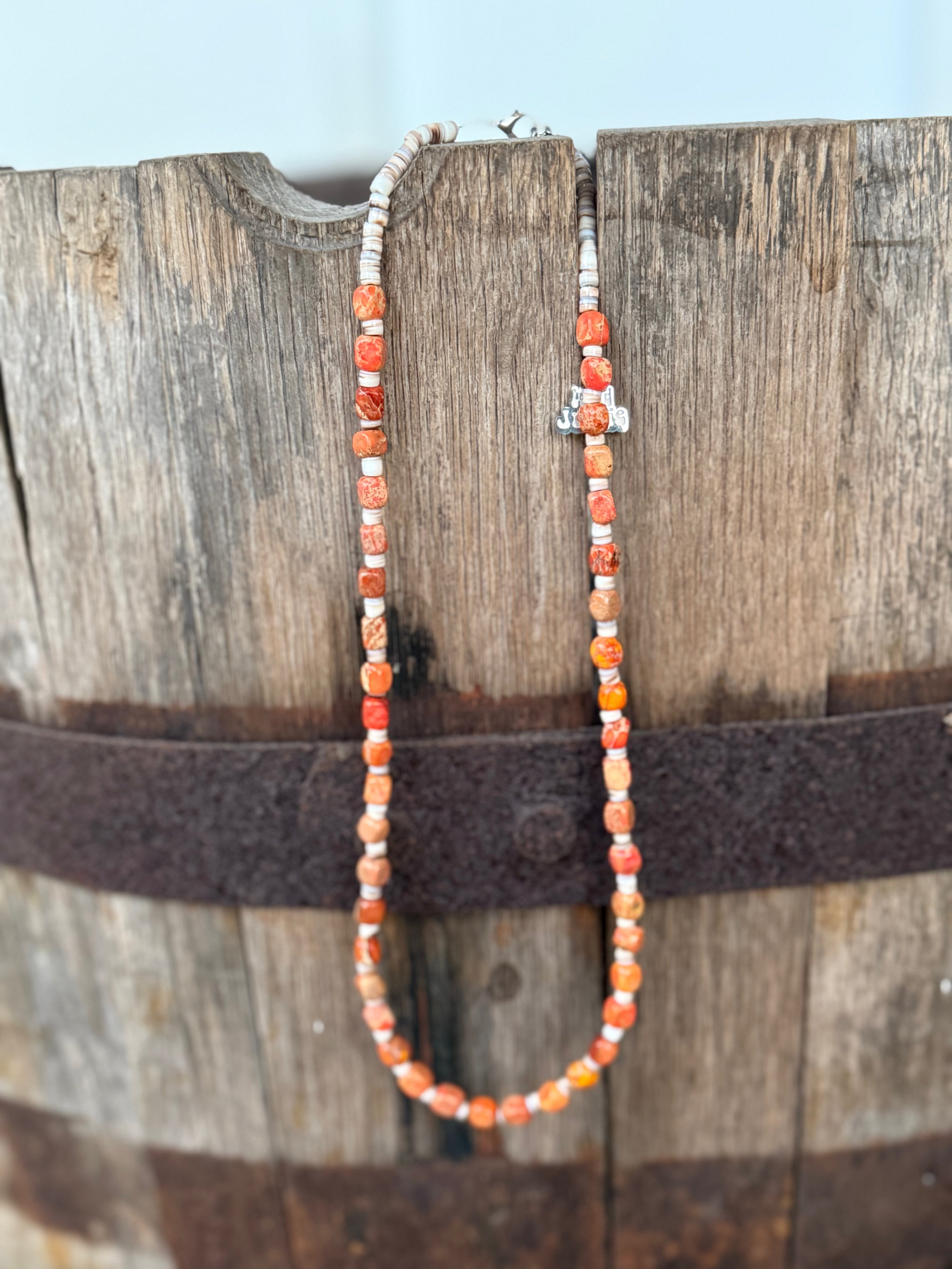 Desert Ember Beaded Shell Necklace