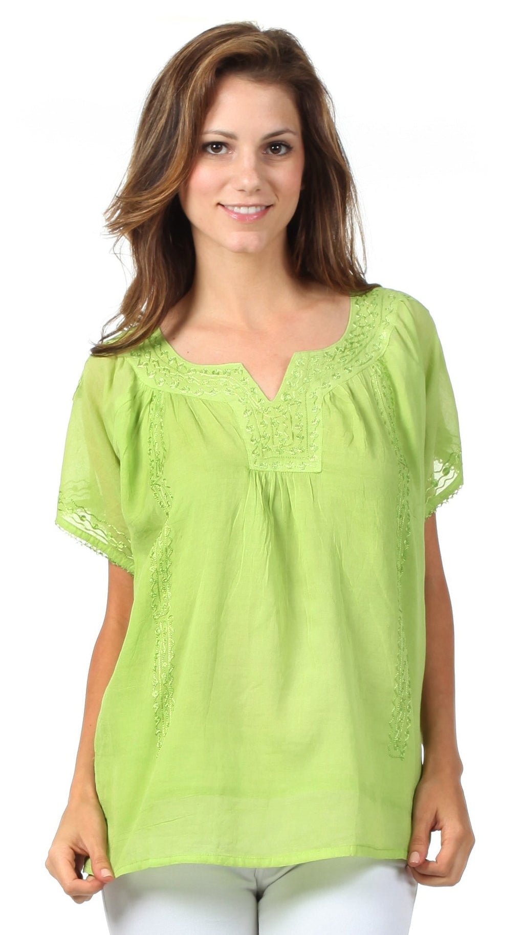 Sakkas Embroidered 100% Cotton Semi-Sheer Short Sleeve Gauzy Top / Blouse