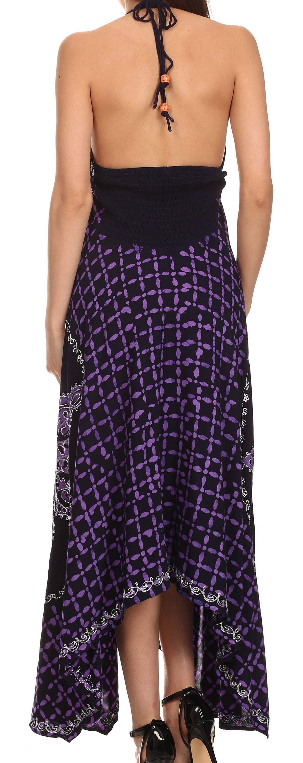 Sakkas Shana Batik Embroidered Handkerchief Hem Adjustable Halter Dress