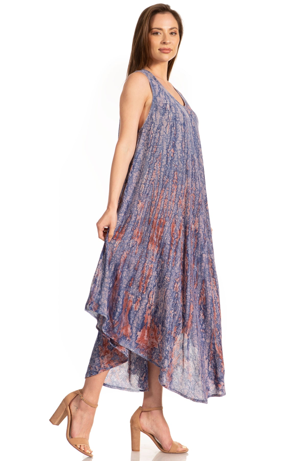 Sakkas Kara Long Draped Sleeveless Marbled Caftan Dress / Cover Up