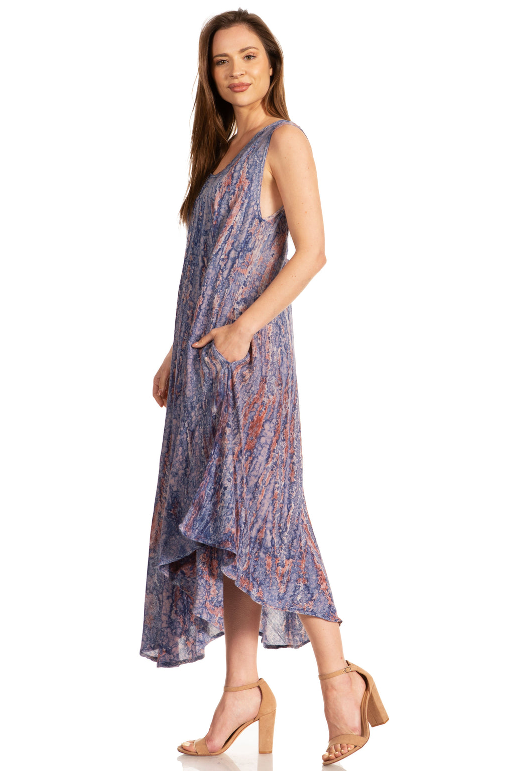 Sakkas Kara Long Draped Sleeveless Marbled Caftan Dress / Cover Up