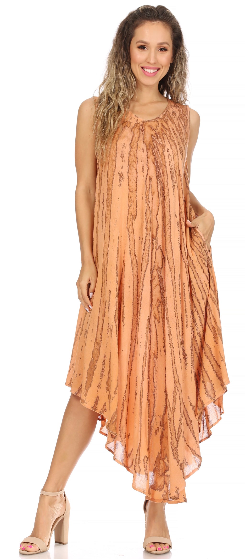 Sakkas Kara Long Draped Sleeveless Marbled Caftan Dress / Cover Up