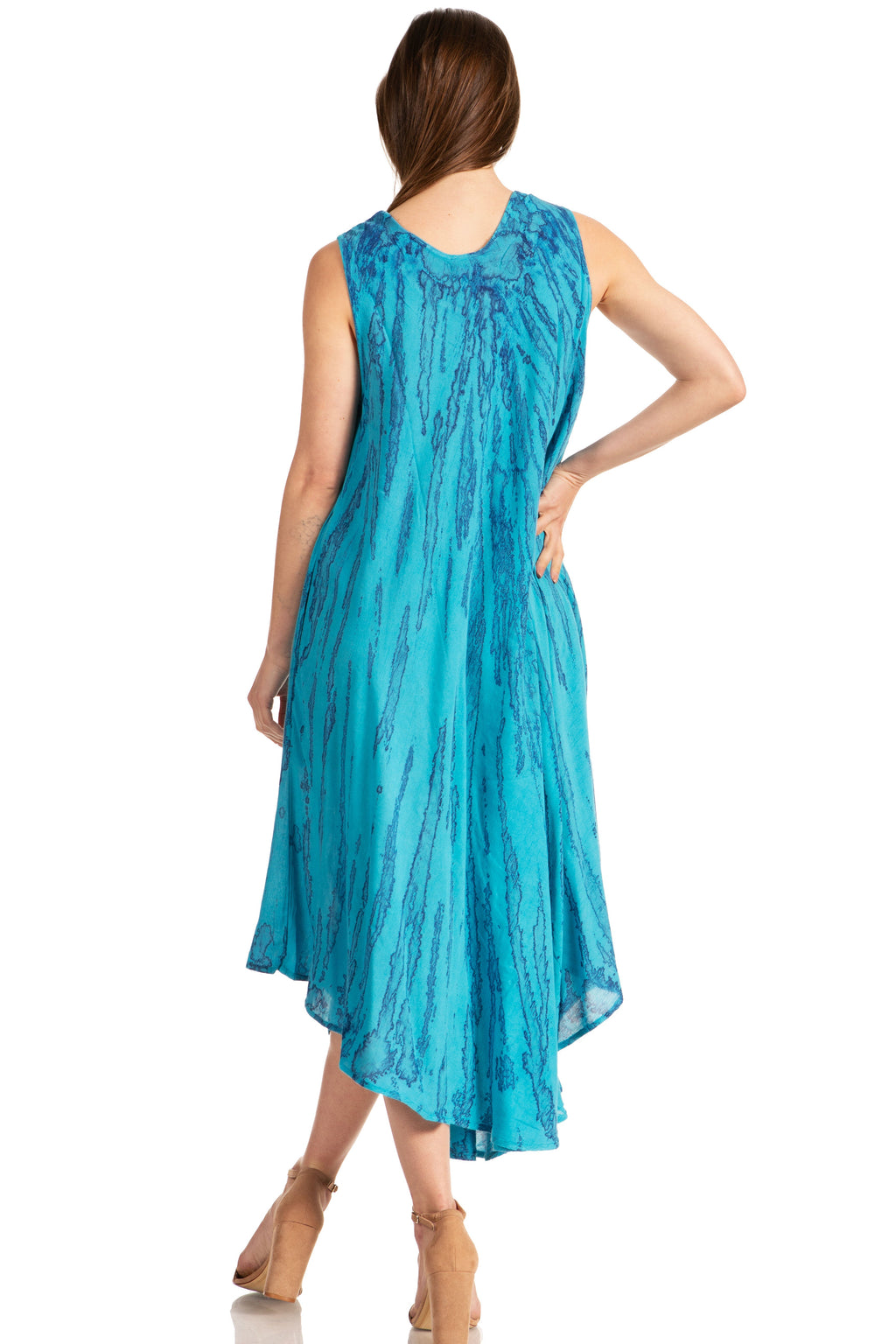 Sakkas Kara Long Draped Sleeveless Marbled Caftan Dress / Cover Up
