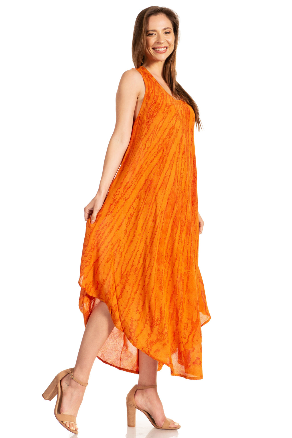 Sakkas Kara Long Draped Sleeveless Marbled Caftan Dress / Cover Up