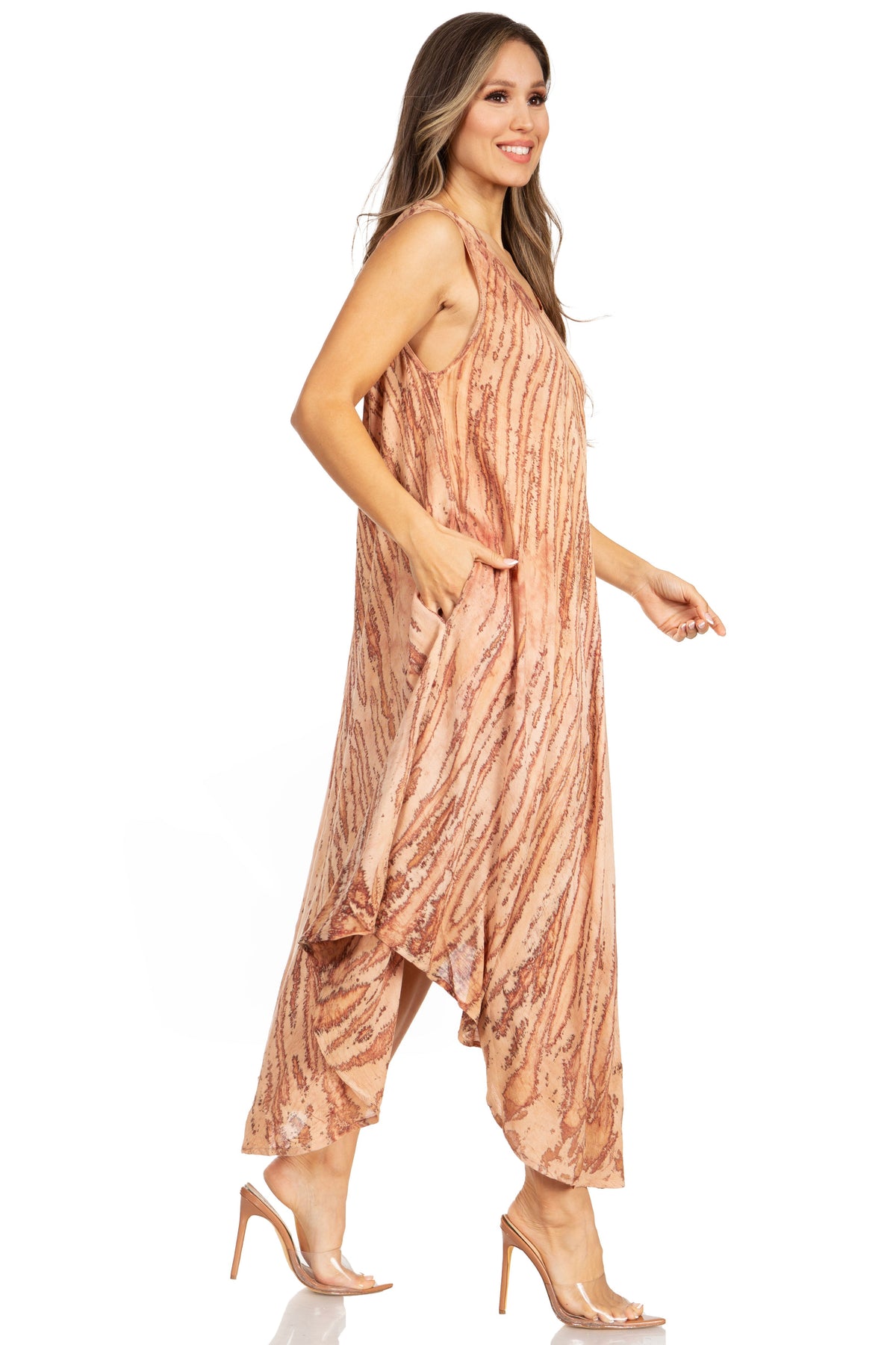 Sakkas Kara Long Draped Sleeveless Marbled Caftan Dress / Cover Up