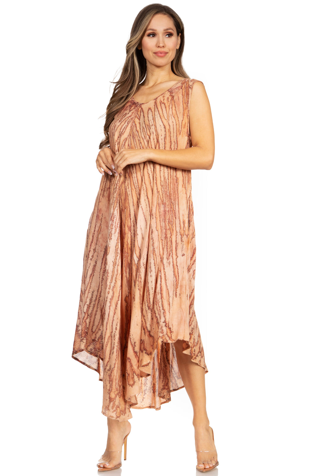 Sakkas Kara Long Draped Sleeveless Marbled Caftan Dress / Cover Up
