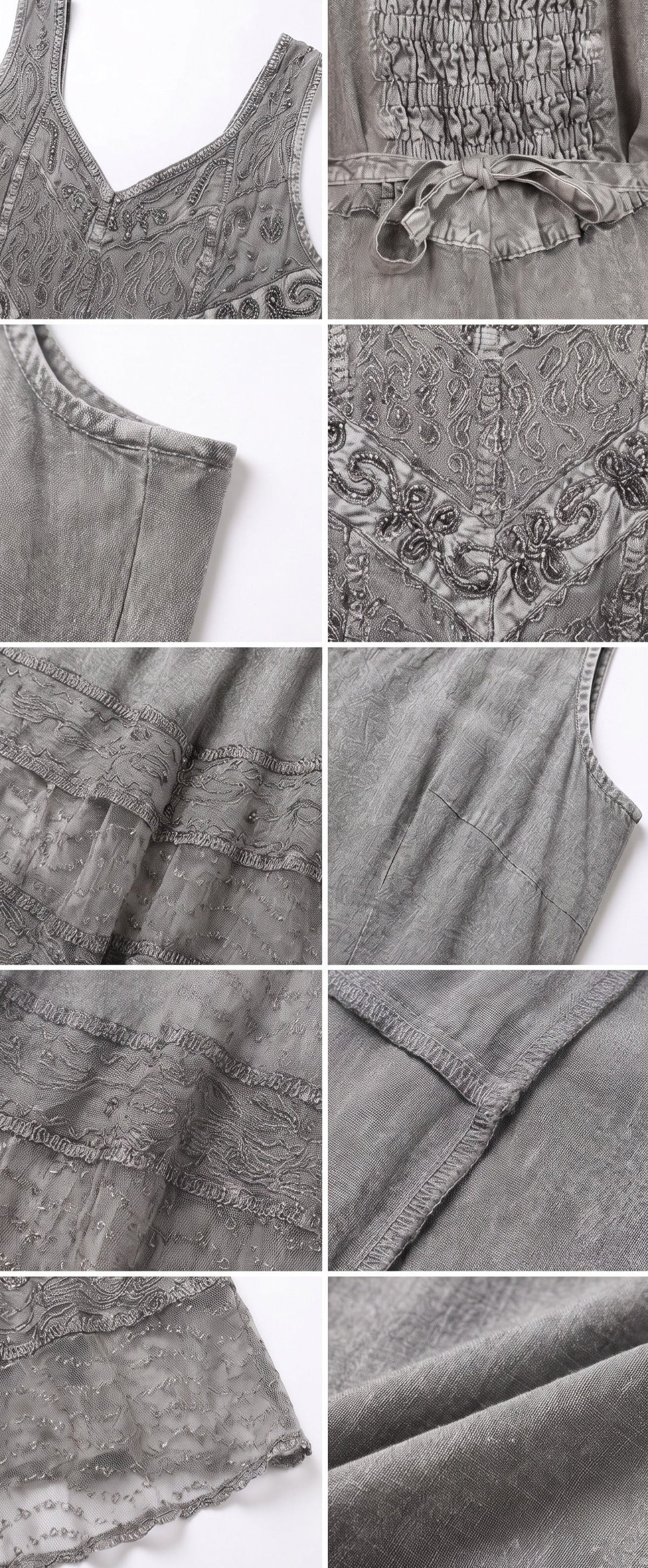 Sakkas Zendaya Stonewashed Rayon Embroidered Floral Vine Sleeveless V-neck Dress