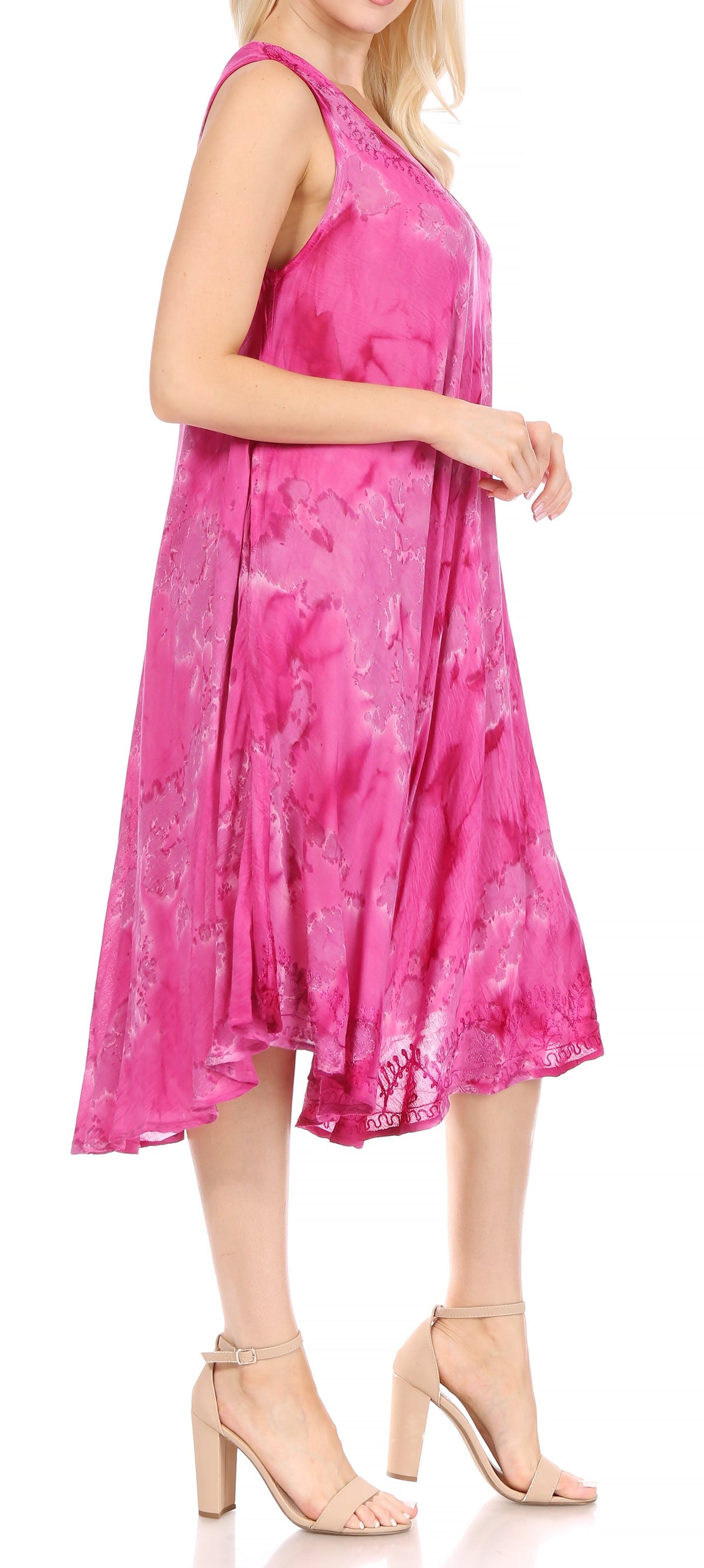 Sakkas Nora Sleeveless Embroidered Short Tie Dye Caftan Dress / Cover Up
