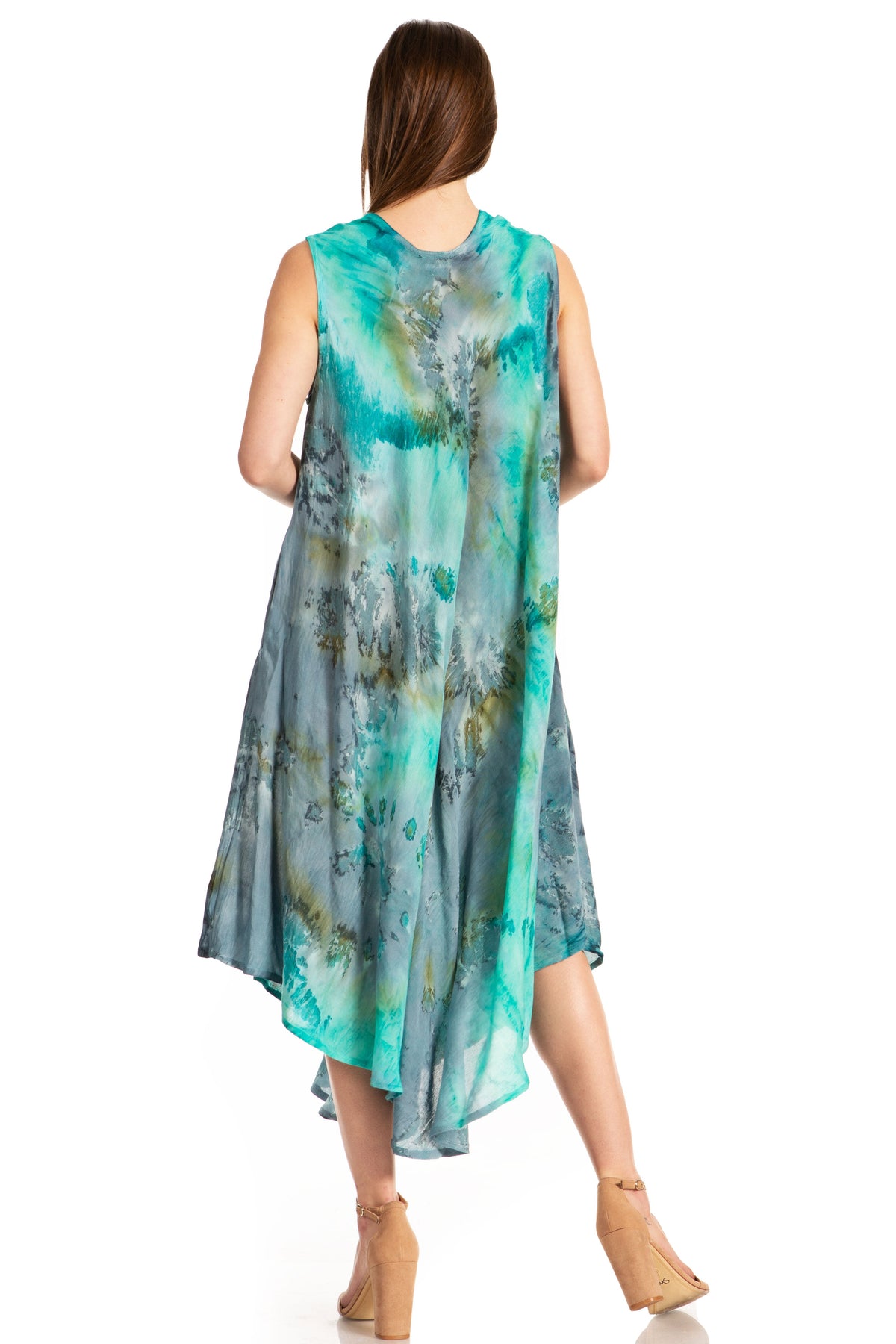 Sakkas Laeila Tie Dye Washed Long Sleeveless Tank Top Caftan Dress / Cover Up