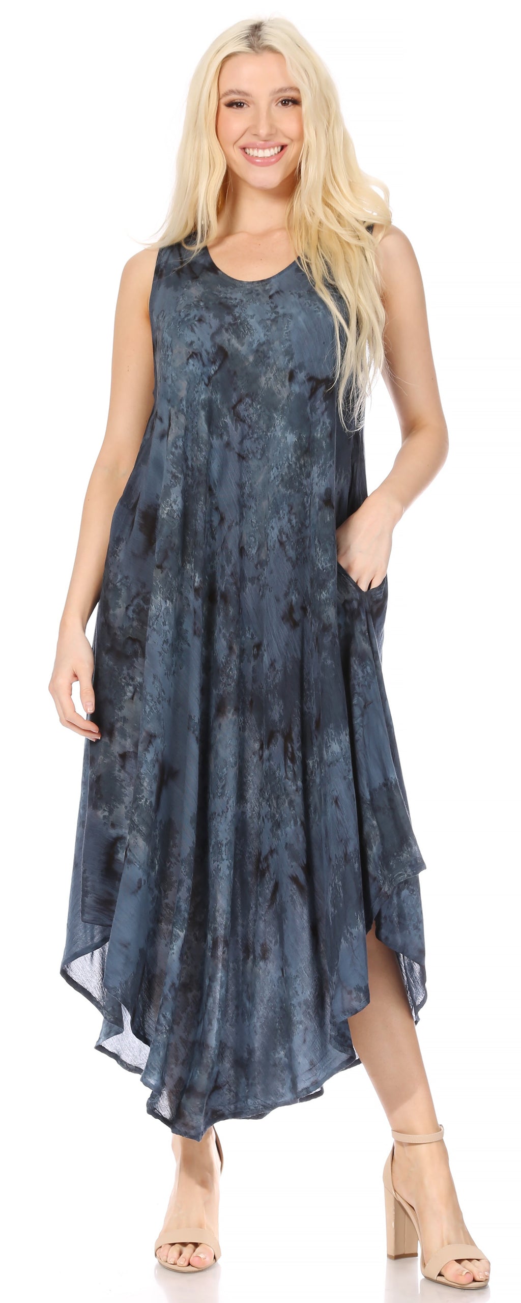 Sakkas Laeila Tie Dye Washed Long Sleeveless Tank Top Caftan Dress / Cover Up