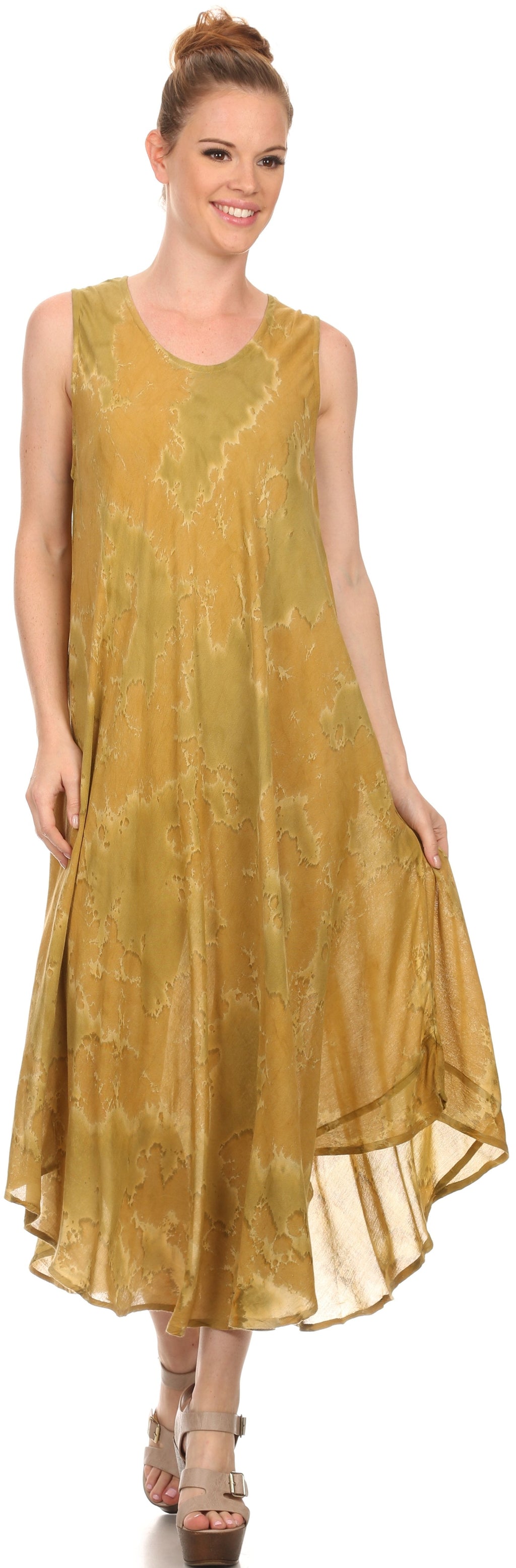 Sakkas Laeila Tie Dye Washed Long Sleeveless Tank Top Caftan Dress / Cover Up