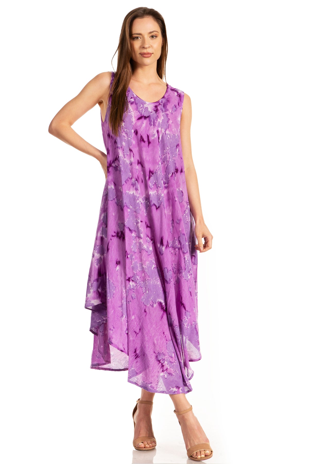 Sakkas Laeila Tie Dye Washed Long Sleeveless Tank Top Caftan Dress / Cover Up