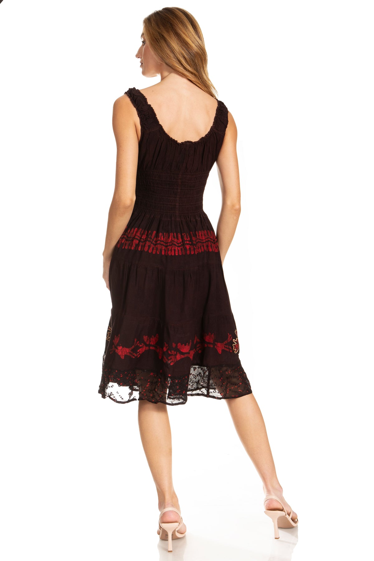 Sakkas Alba Women's Off The Shoulder Smock Ruffle Midi Dress Tie Dye & Embroidery
