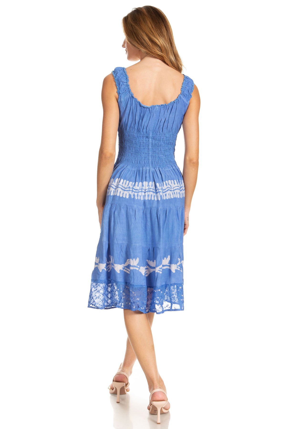 Sakkas Alba Women's Off The Shoulder Smock Ruffle Midi Dress Tie Dye & Embroidery