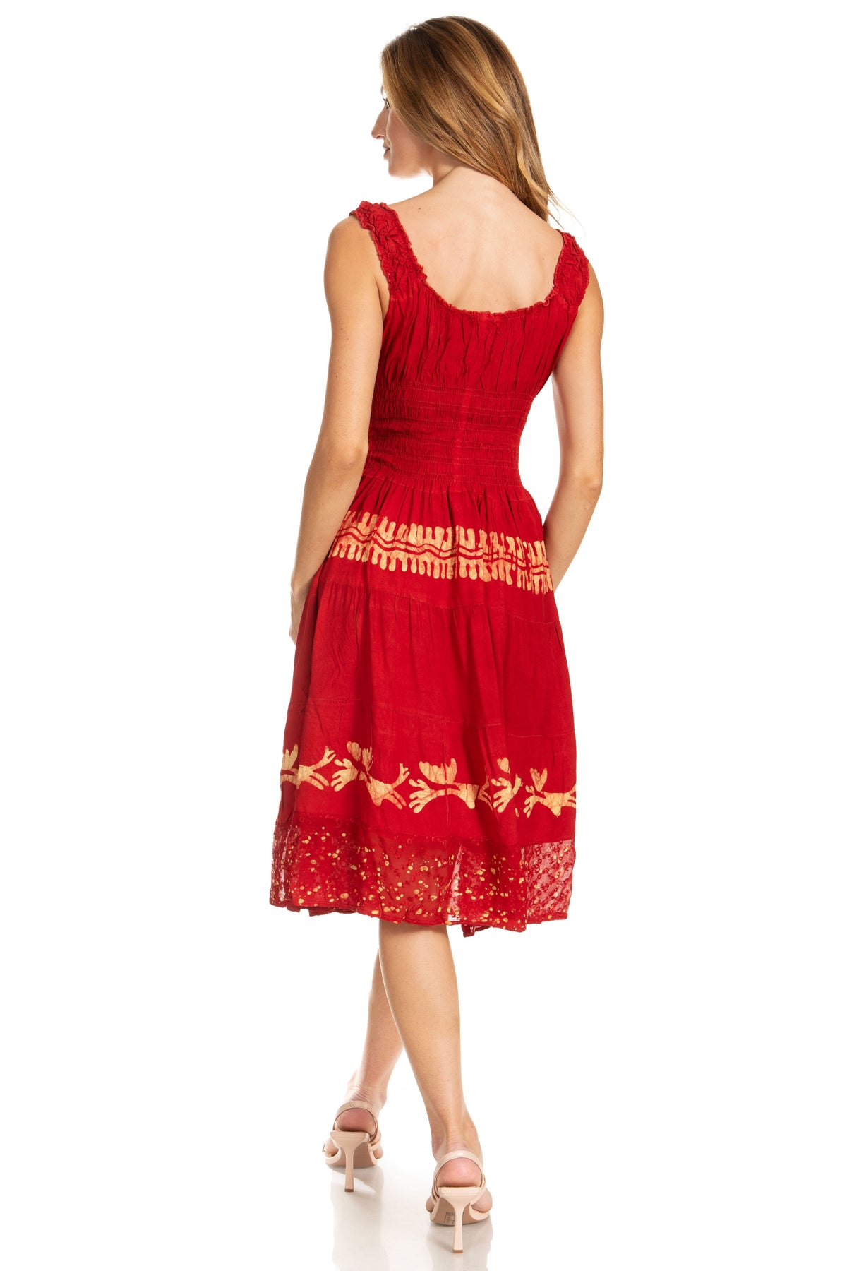 Sakkas Alba Women's Off The Shoulder Smock Ruffle Midi Dress Tie Dye & Embroidery