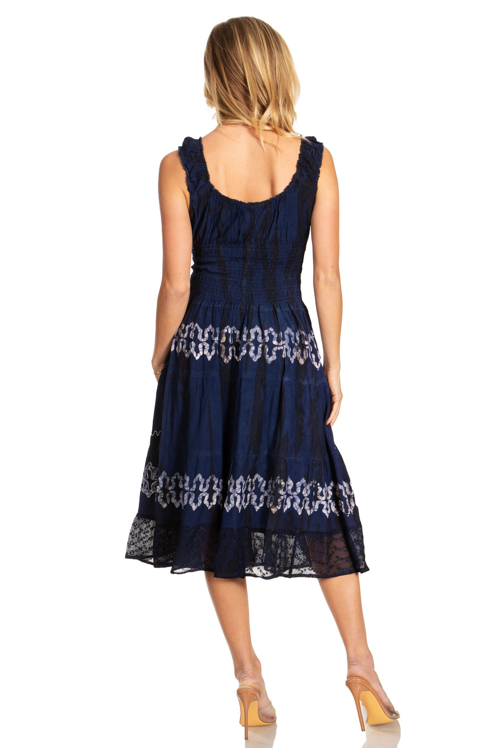 Sakkas Alba Women's Off The Shoulder Smock Ruffle Midi Dress Tie Dye & Embroidery