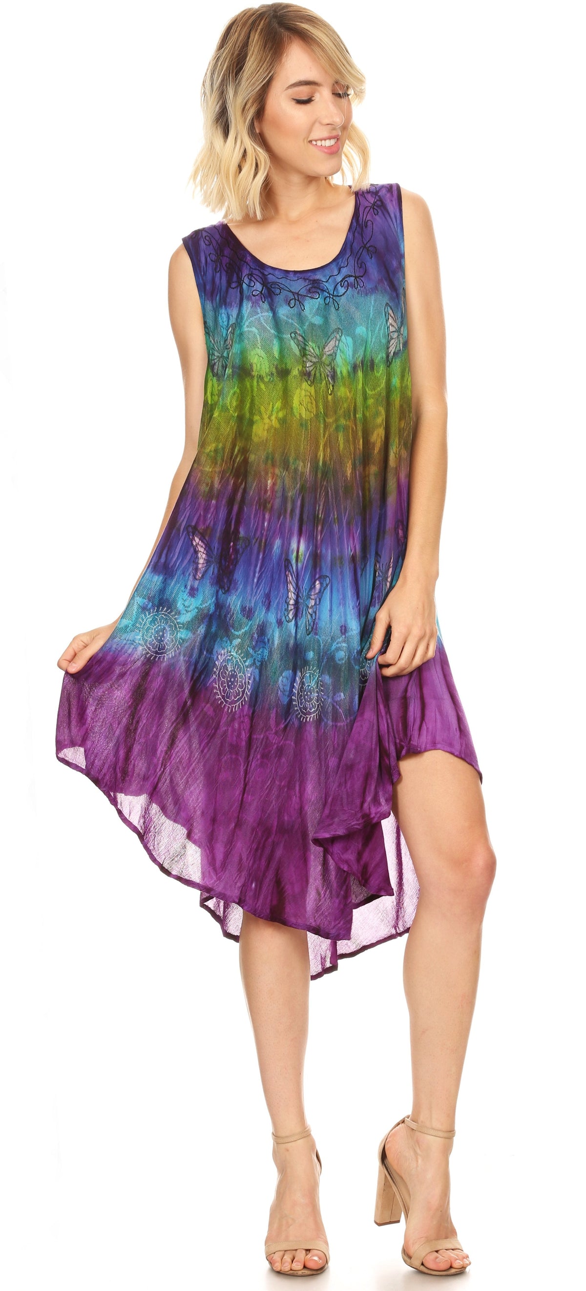Sakkas Mita Women's Midi Loose Sleeveless Casual Sundress Tank Dress Cover-up