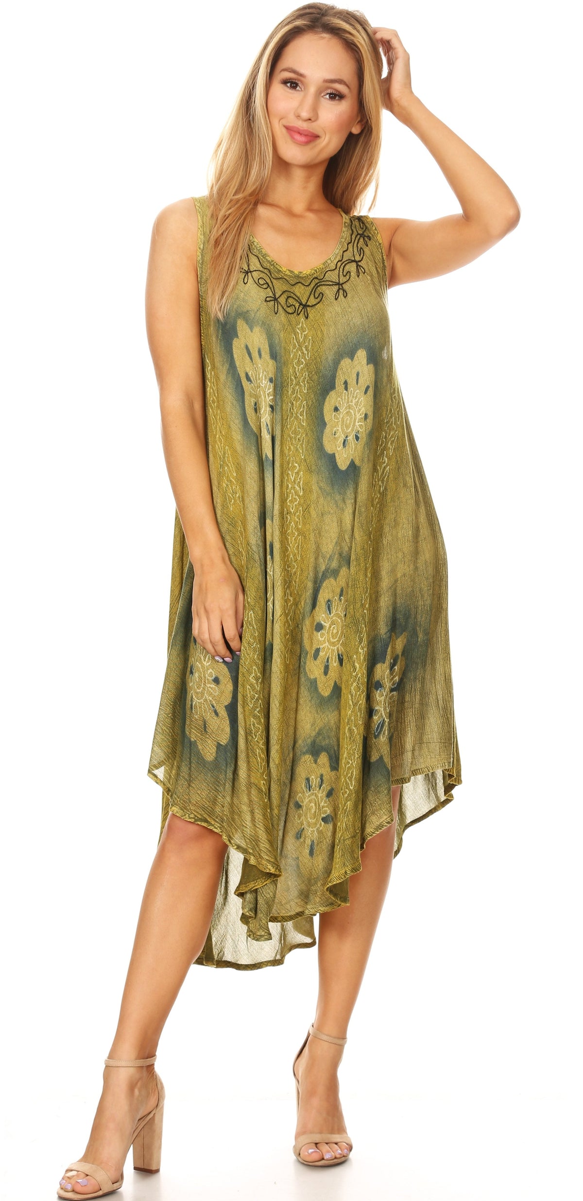 Sakkas Mita Women's Midi Loose Sleeveless Casual Sundress Tank Dress Cover-up