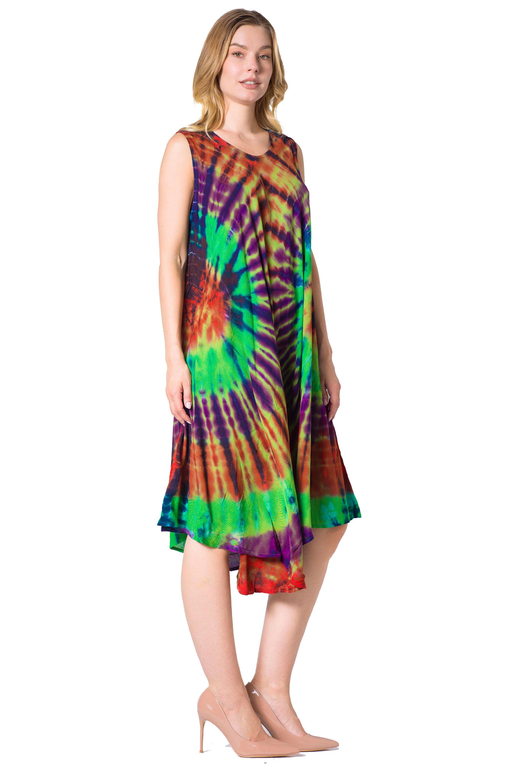 Sakkas Neja Women's Casual Maxi Summer Sleeveless Loose Fit Tie Dye Tank Dress