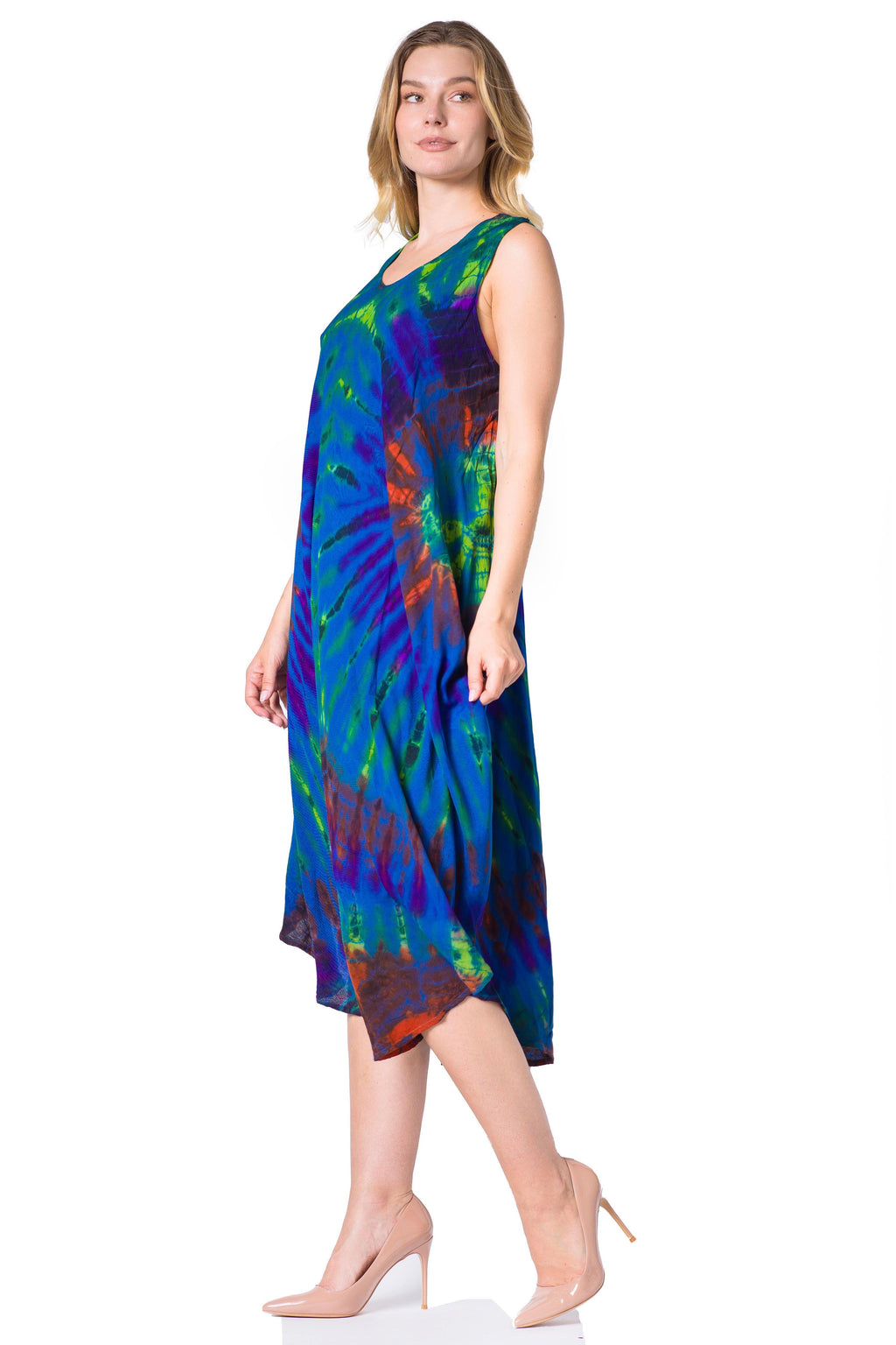 Sakkas Neja Women's Casual Maxi Summer Sleeveless Loose Fit Tie Dye Tank Dress