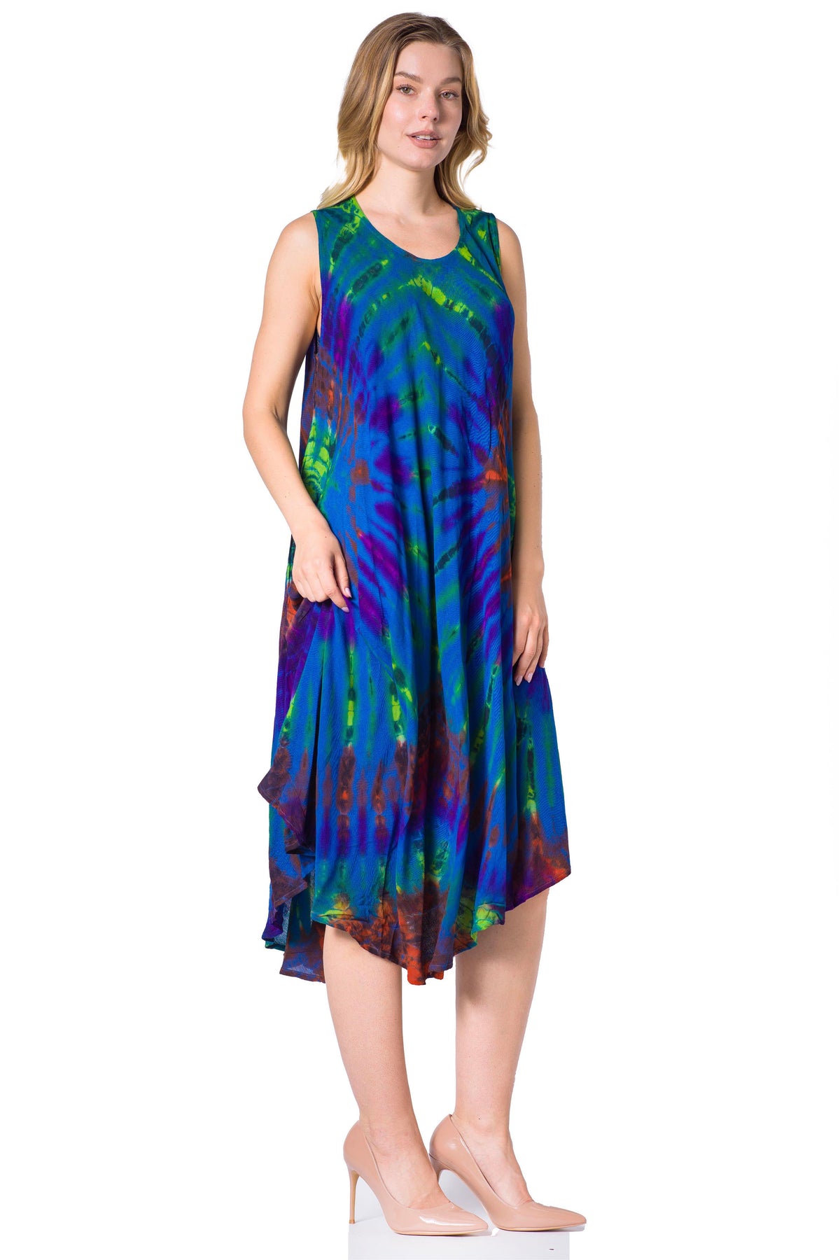 Sakkas Neja Women's Casual Maxi Summer Sleeveless Loose Fit Tie Dye Tank Dress